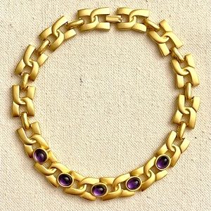 Winniana Vintage Matte Gold Plated Purple Precious Stones Choker/Necklace